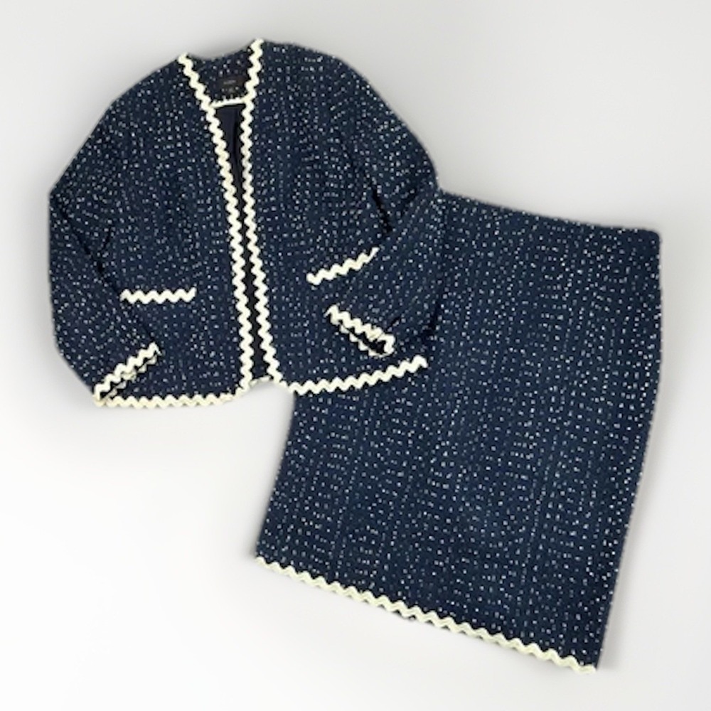 J.Crew Going Out Blazer and Pencil Skirt 2pc Set Navy‎ Spotted Tweed Sz 16 TALL